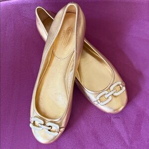Coach Metallic Yellow Gold Leather Ballet Flats
